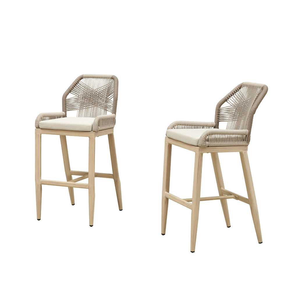 PURPLE LEAF Patio Bar Stools Counter Stools Outdoor Rattan Chairs with Back Modern Aluminum Woven Barstools for Garden Patio Kitchen Indoor