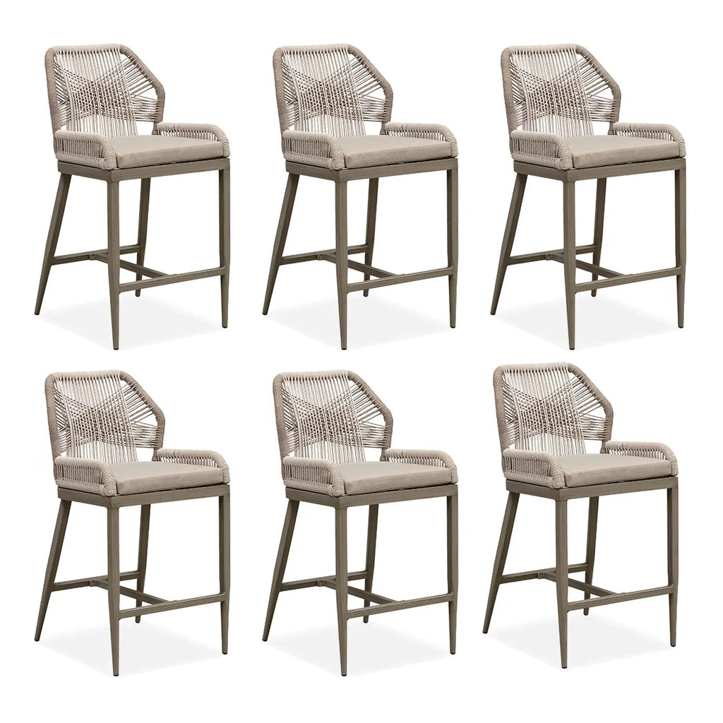 PURPLE LEAF Outdoor Bar Stool Set of 6, Wicker Chairs Bar Chairs with Cushion, All-Weather Patio Furniture kitchen stools