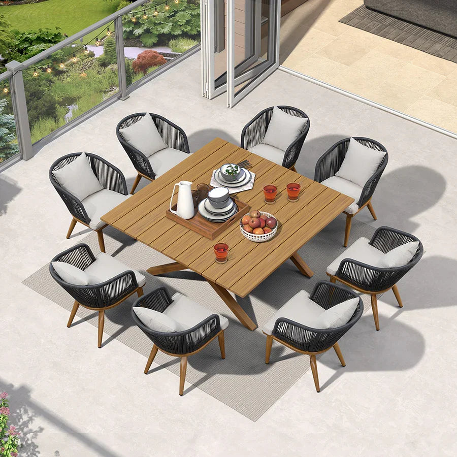 PURPLE LEAF Teak Patio Dining Set with Cushions and Pillow All-Weather Wicker Patio Table Set for Garden, Deck, and Yard