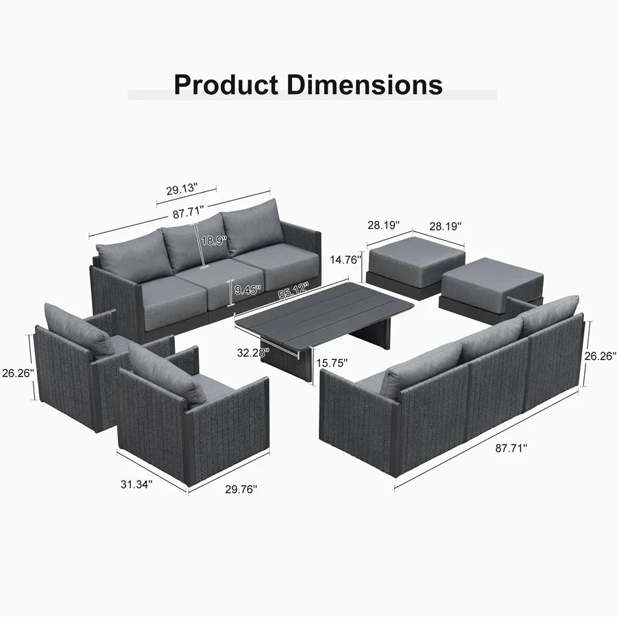 PURPLE LEAF Sanori L-Shaped Patio Couch Set Modular Sofa with Grey Cushions for Backyard