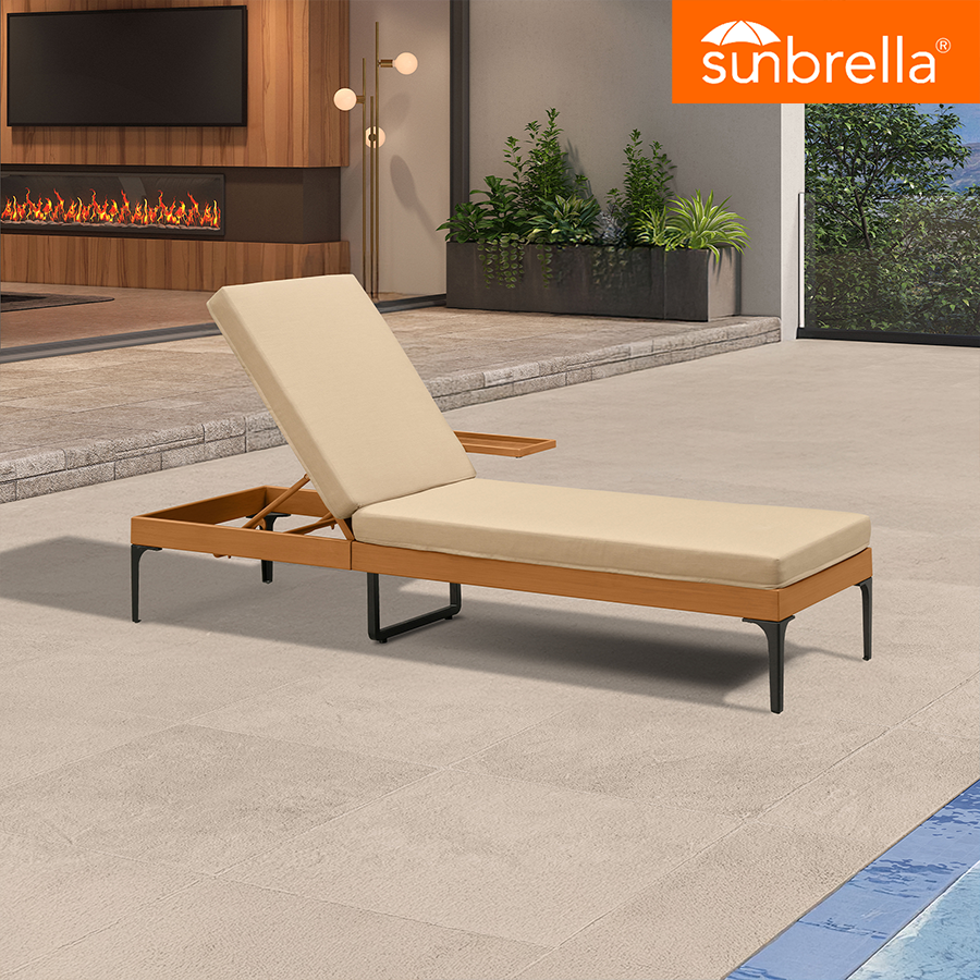 PURPLE LEAF Outdoor Chaise Lounge Sunbrella Patio Lounge Chair Recliner and Cushion for Poolside Balcony Backyard