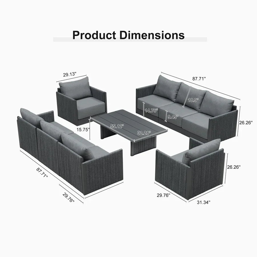 PURPLE LEAF Sanori L-Shaped Patio Couch Set Modular Sofa with Grey Cushions for Backyard
