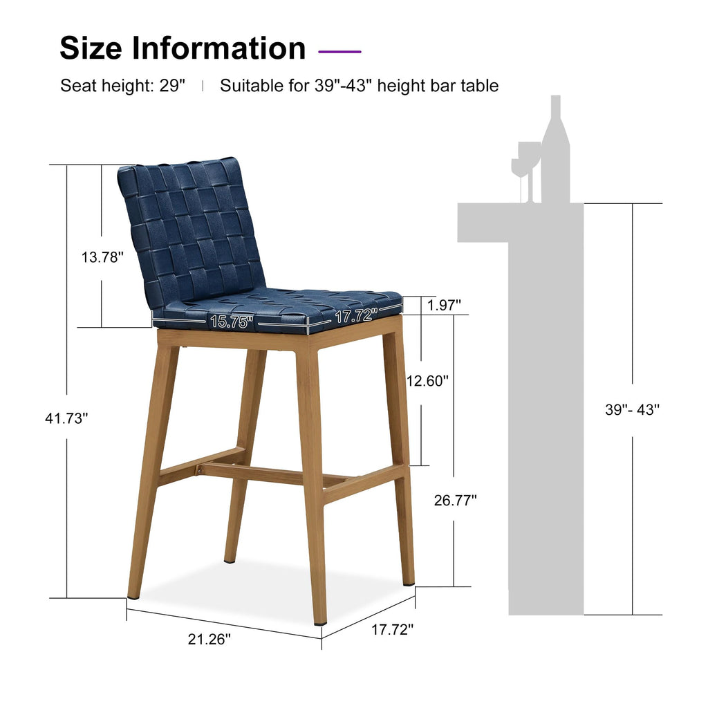 PURPLE LEAF Outdoor Counter Height Stools Set of 2, PU Leather Patio Bar Set with Aluminum Frame, Bar Chairs for Poolside, Garden, Kitchen Island
