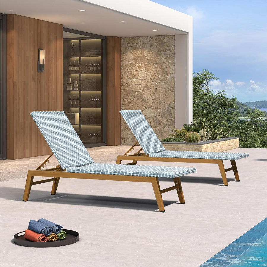 PURPLE LEAF Pool Oversized Lounge Chairs Rattan Aluminium Patio Chaise Lounge Outdoor Adjustable Recliner Finish Loungers Woven PE Sun Chairs for Poolside Deck Beach
