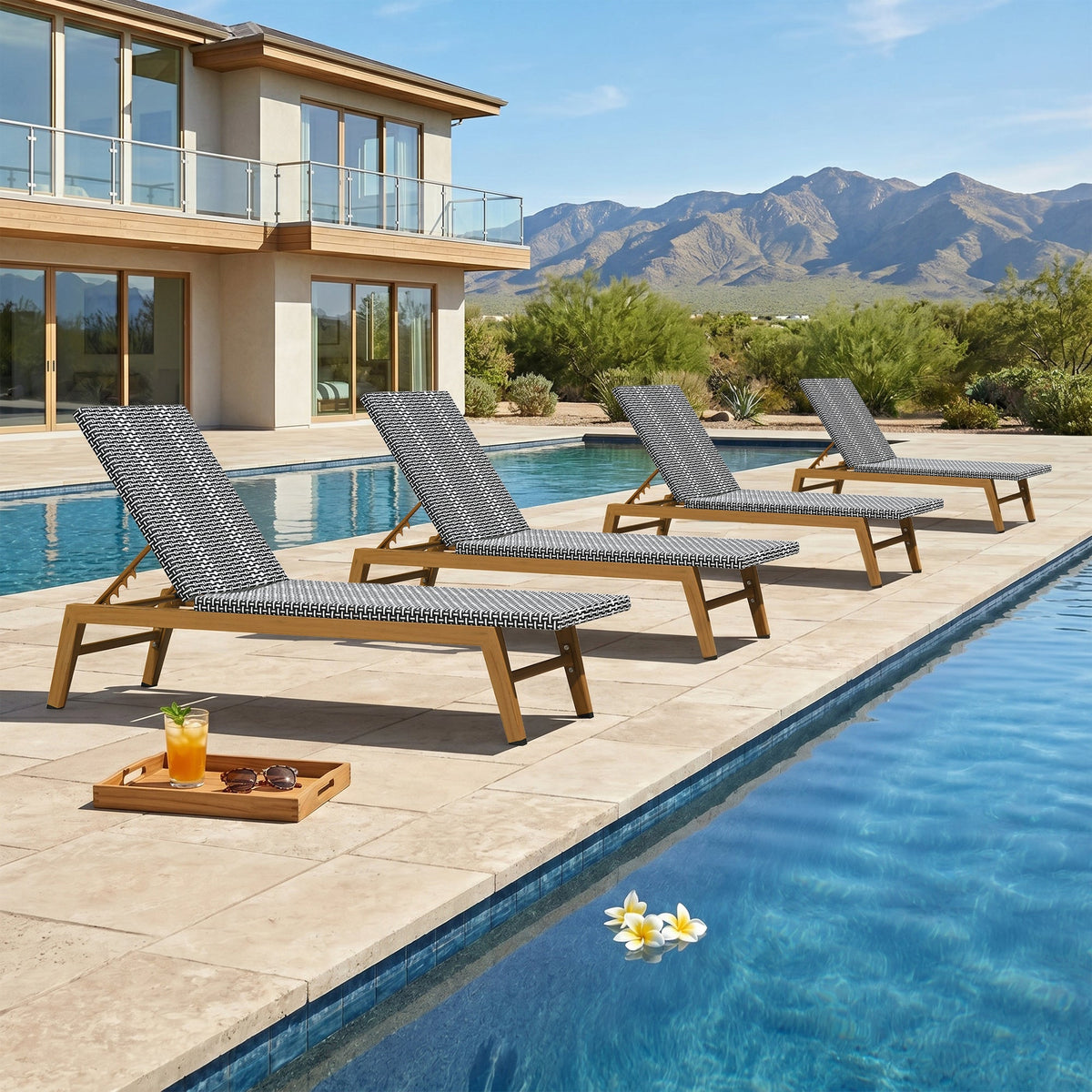 PURPLE LEAF Pool Oversized Lounge Chairs Rattan Aluminium Patio Chaise Lounge Outdoor Adjustable Recliner Finish Loungers Woven PE Sun Chairs for Poolside Deck Beach