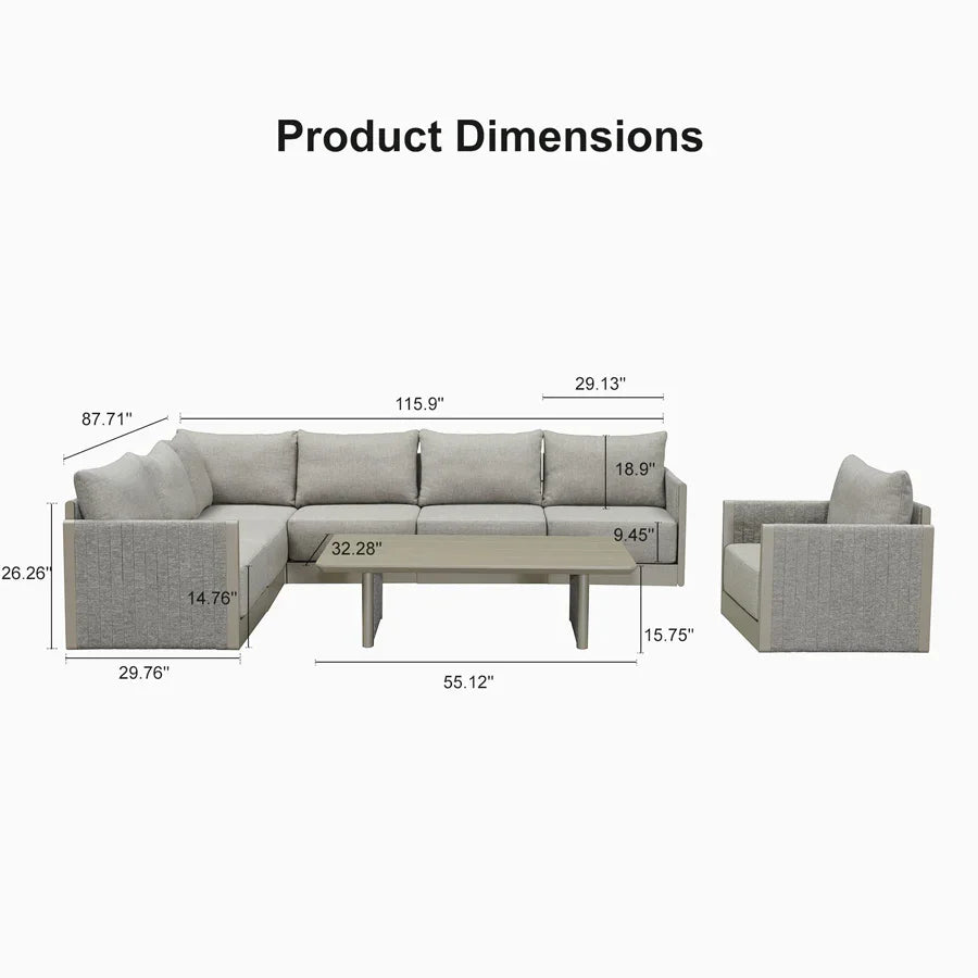 PURPLE LEAF Sanori L-Shaped Patio Couch Set Modular Sofa with Beige Cushions for Backyard