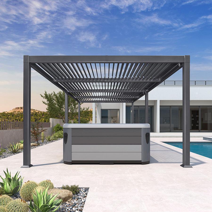 PURPLE LEAF Caesar Outdoor Louvered Pergola Patio Sun Shade Shelter with Adjustable Hardtop Patio Pergola Grey
