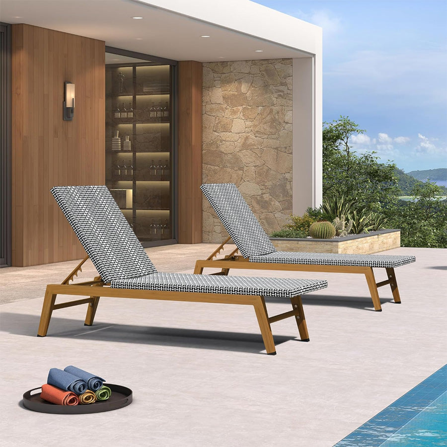 PURPLE LEAF Pool Oversized Lounge Chairs Rattan Aluminium Patio Chaise Lounge Outdoor Adjustable Recliner Finish Loungers Woven PE Sun Chairs for Poolside Deck Beach