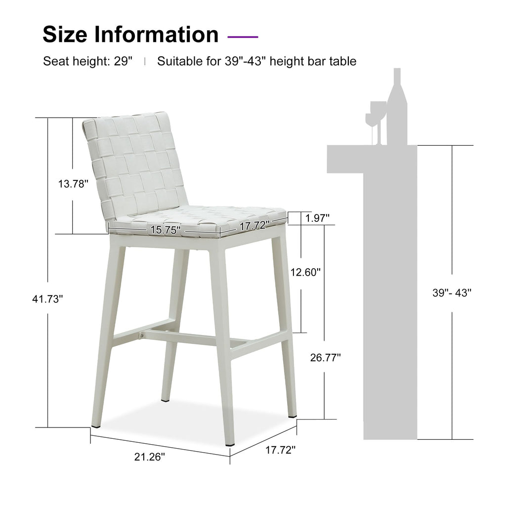 PURPLE LEAF Outdoor Counter Height Stools Set of 2, PU Leather Patio Bar Set with Aluminum Frame, Bar Chairs for Poolside, Garden, Kitchen Island