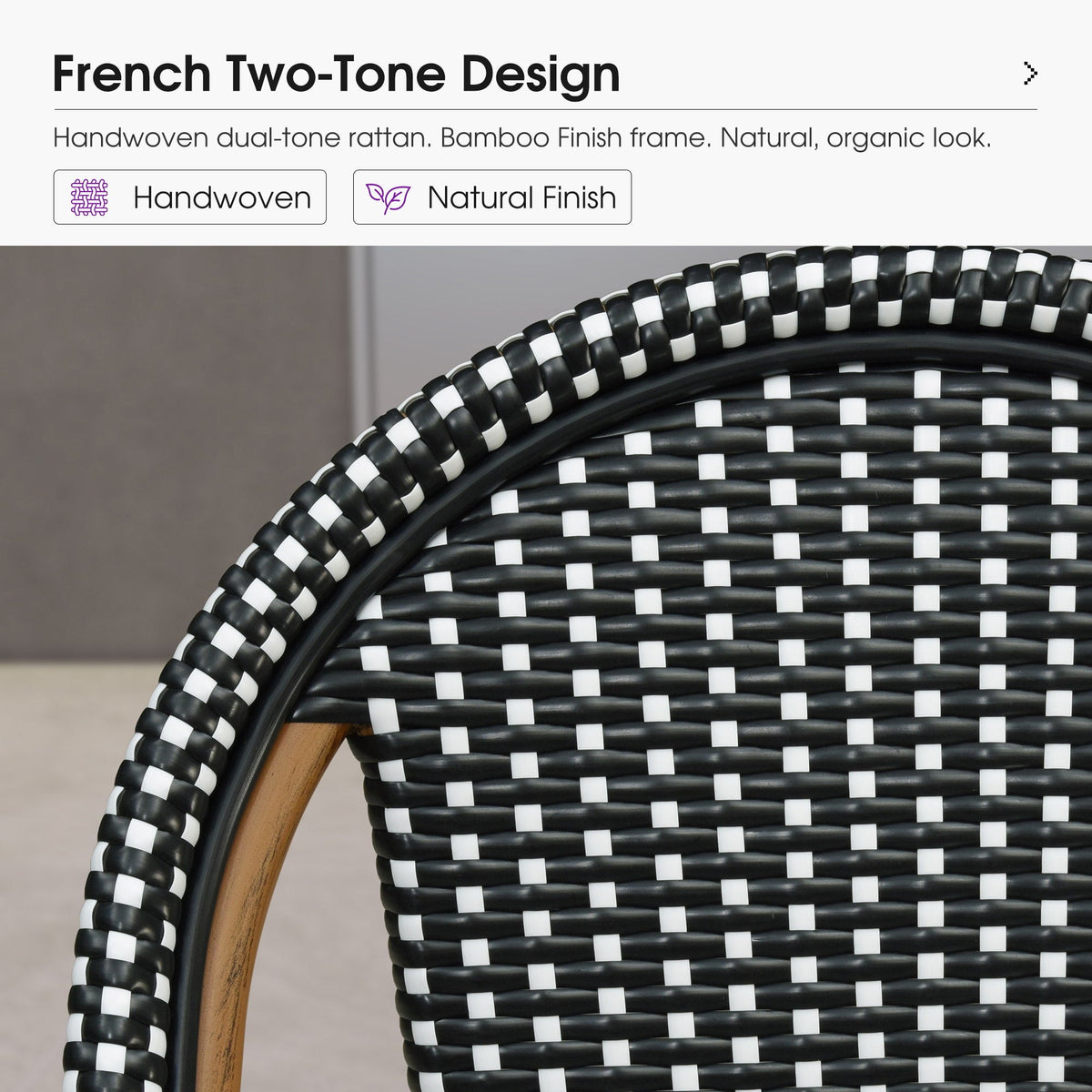 PURPLE LEAF Patio French Counter Stool Set of 2 Outdoor Backrest Barstools Aluminum Frame Woven Rattan for Indoor Kitchen Garden Balcony Restaurant