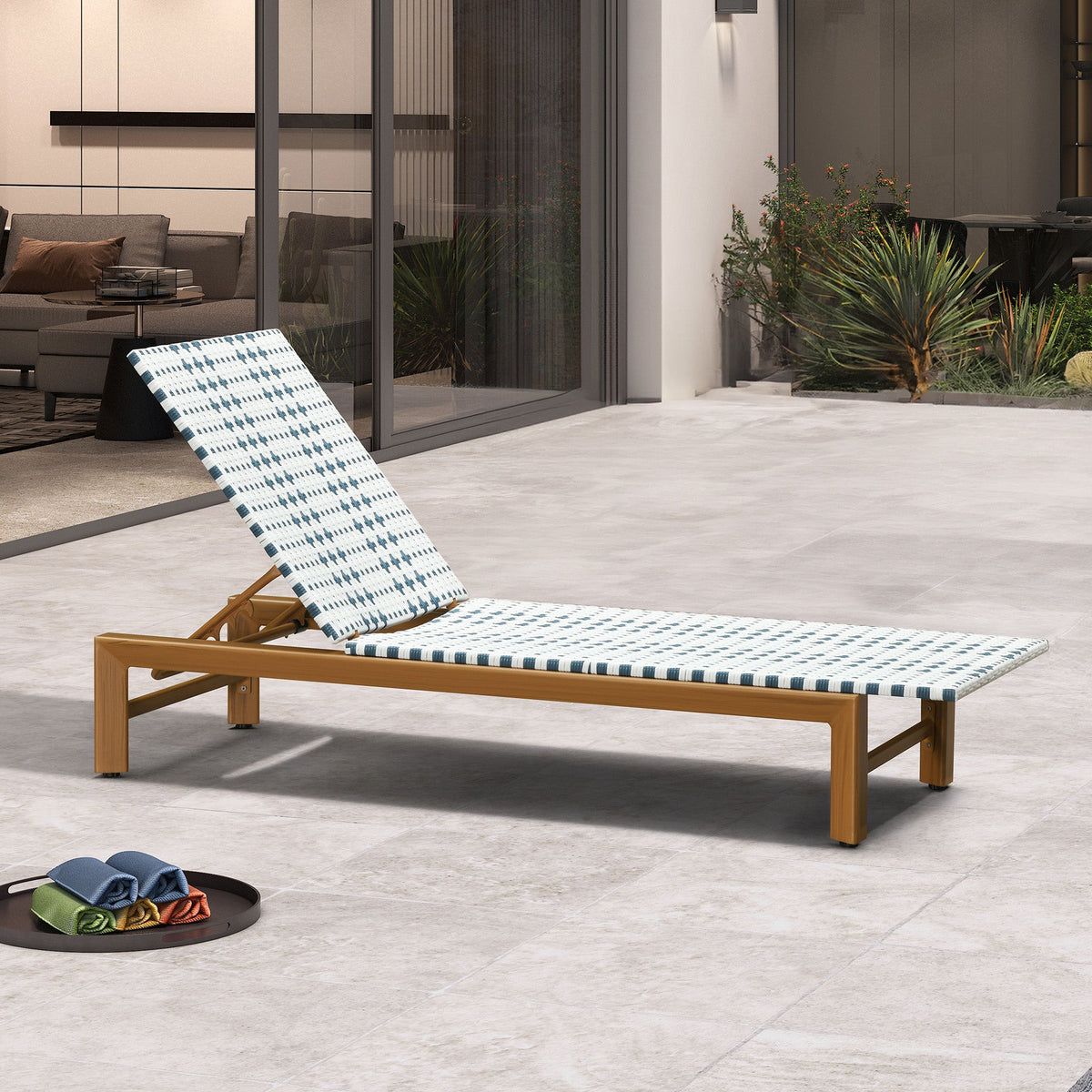 PURPLE LEAF Outdoor Teak Chaise Lounge Chair, Wood Grain Aluminum Outdoor Pool Lounge Chairs with Adjustable Backrest, Breathable Recliner for Patio, Poolside, Garden