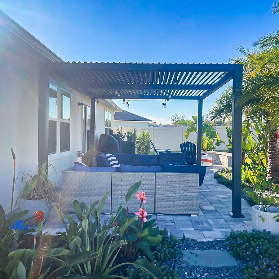 PURPLE LEAF Caesar Outdoor Louvered Pergola Patio Sun Shade Shelter with Adjustable Hardtop Patio Pergola Grey