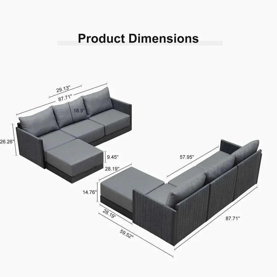PURPLE LEAF Sanori L-Shaped Patio Couch Set Modular Sofa with Grey Cushions for Backyard