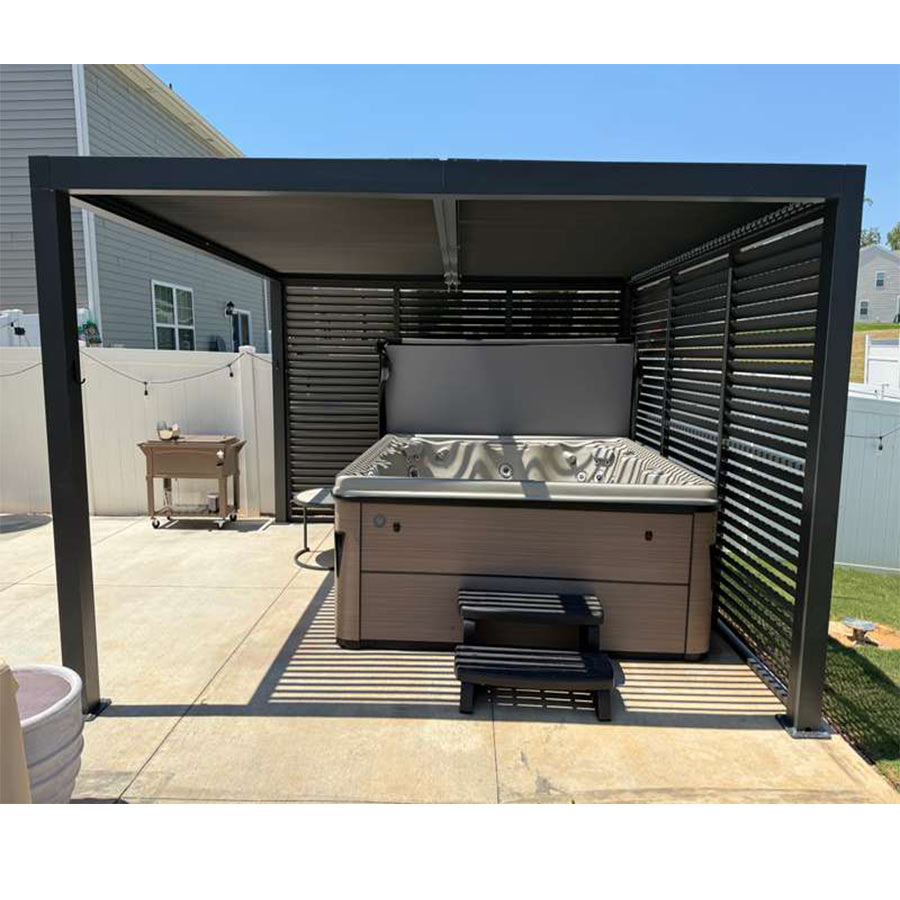 PURPLE LEAF Athena Louvered Pergola Grey Outdoor Aluminum Pergola with Shutter Wall Adjustable Gazebo Rainproof for Patio Deck Garden