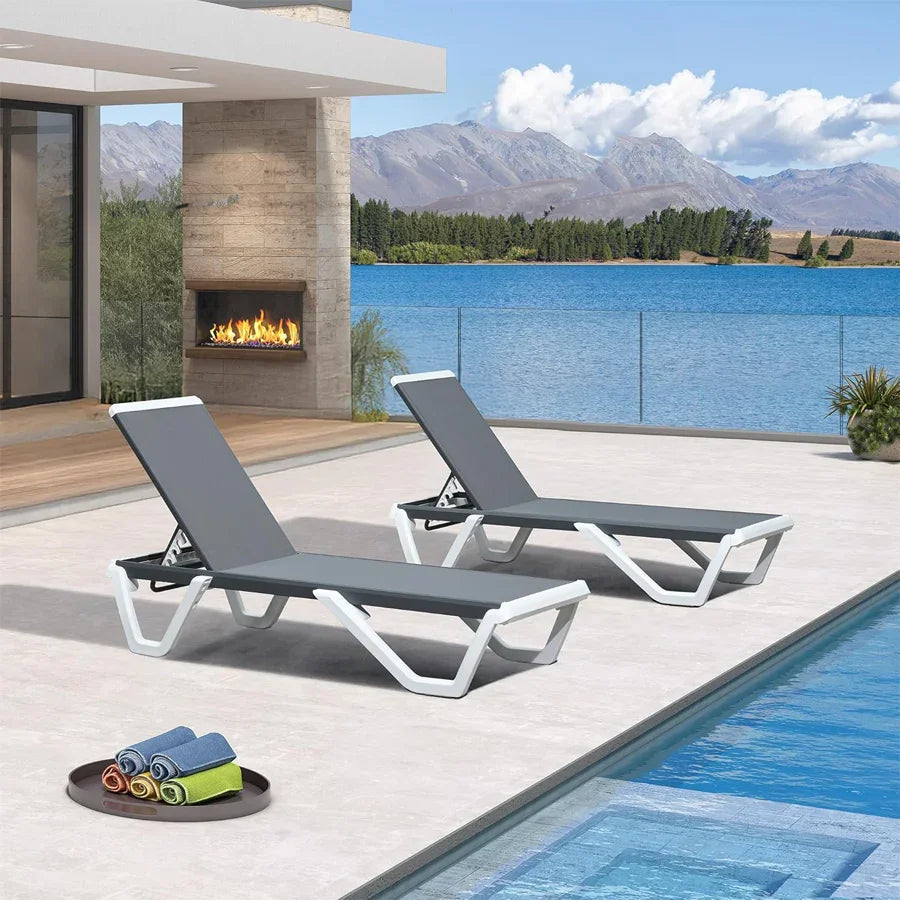 PURPLE LEAF Patio Chaise Lounge Plastic Pool Outdoor Lounge Chair with Aluminum Frame Stackable Patio Tanning Chairs for Poolside Sunbathing Beach Deck Yard
