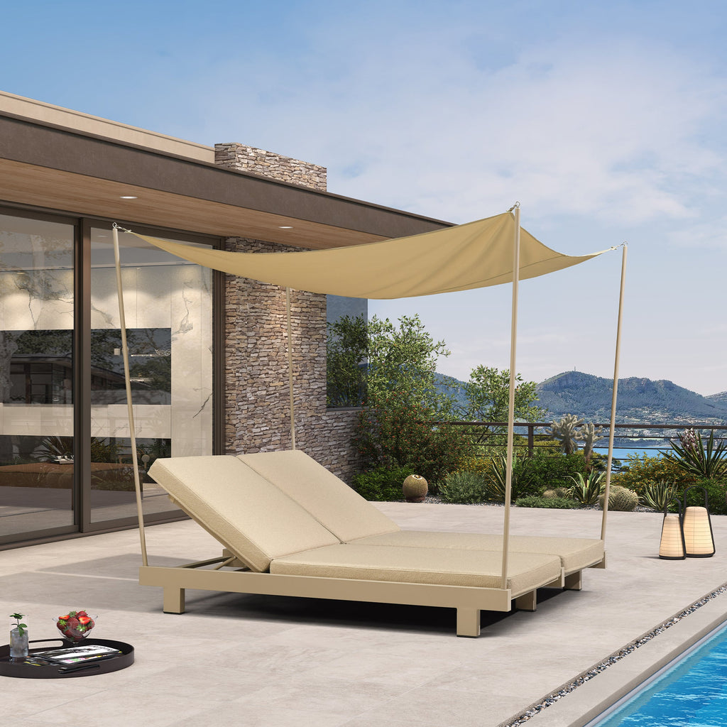 PURPLE LEAF Outdoor Luxury Daybed for Patio,  Poolside Chaise Lounge Bed with Cushion, Olefin Blend Fabric, Aluminum Frame Sunbed for Deck and Backyard