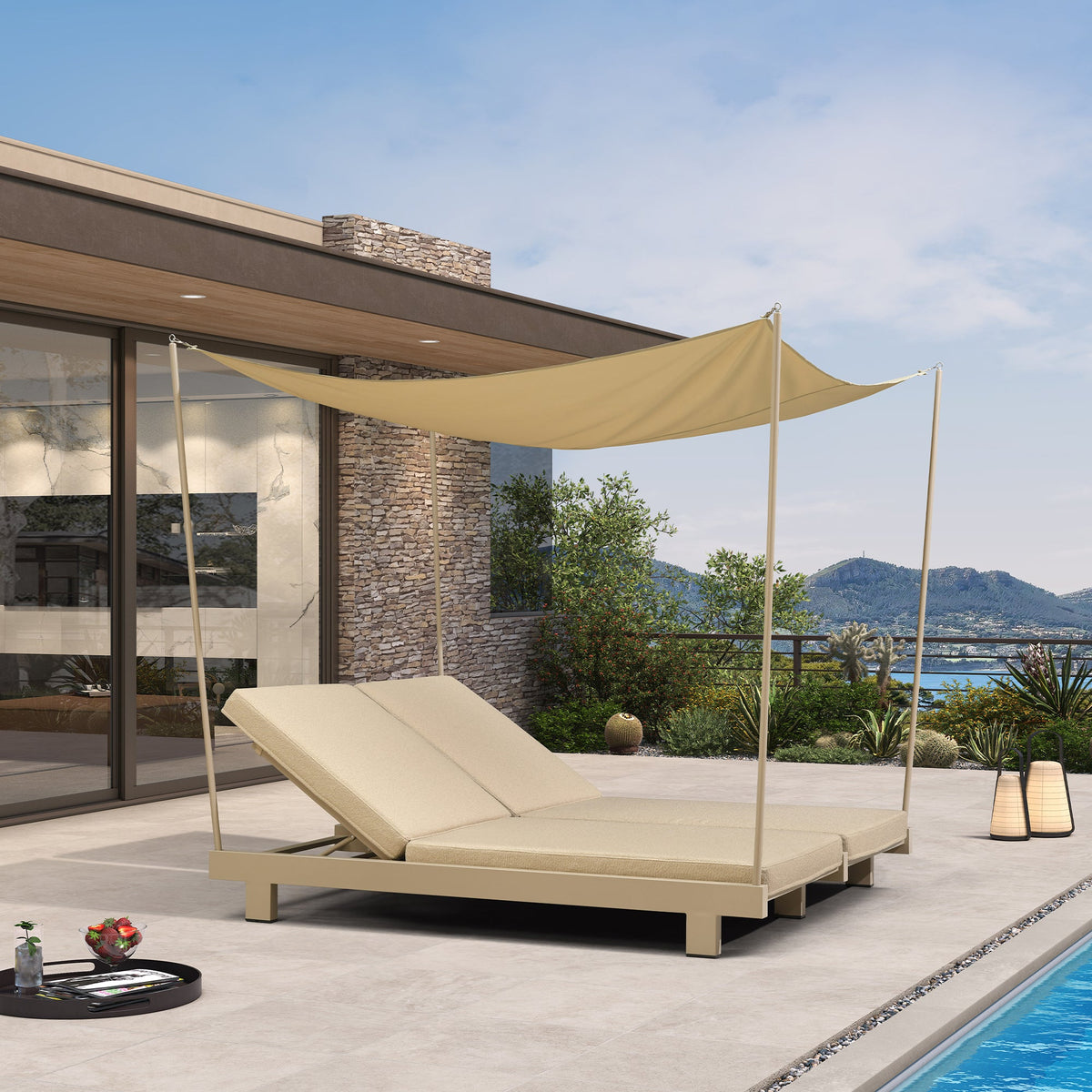PURPLE LEAF Outdoor Luxury Daybed for Patio,  Poolside Chaise Lounge Bed with Cushion, Olefin Blend Fabric, Aluminum Frame Sunbed for Deck and Backyard