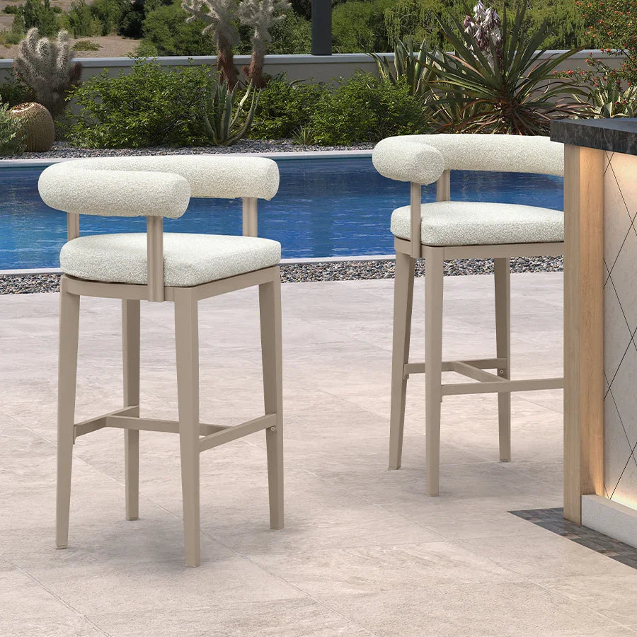 PURPLE LEAF Provence Outdoor Bar Stools Set of 2 Modern Olefin Upholstered Barstools with Back and Armrest Bar Chairs for Garden Kitchen Island