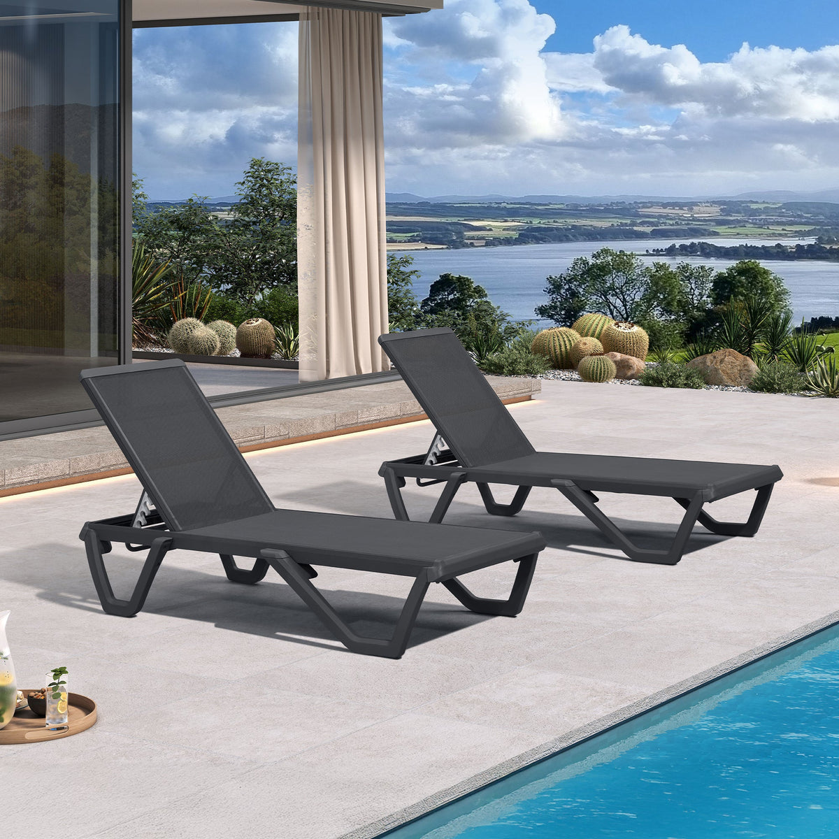 PURPLE LEAF Outdoor Chaise Lounge Patio Chair 5 Positions Adjustable Aluminum Frame with Textilene Seat Lightweight and Durable Pool Chaise Lounge for Patio Poolside Beach Yard