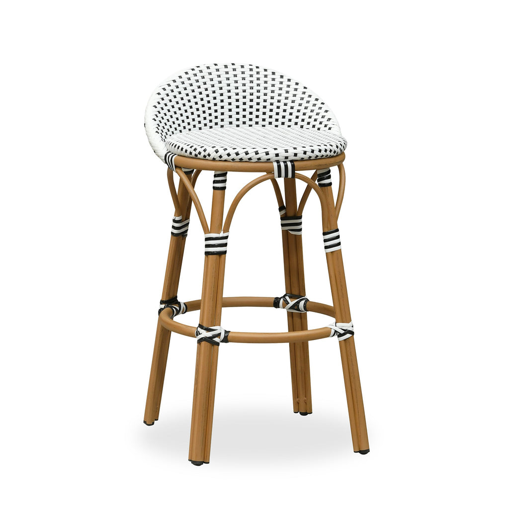 PURPLE LEAF Patio Oversized Backrest Bar Height Stool Set of 2 Outdoor Round Barstools Aluminum Frame Woven Rattan for Indoor Kitchen Dining Bistros Cafe Restaurant