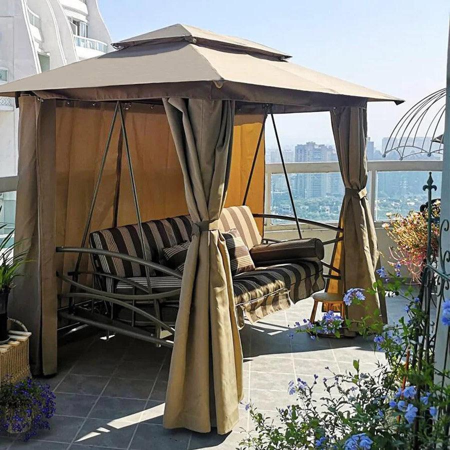 PURPLE LEAF 3 Person Outdoor Patio Porch Swing Gazebo with Netting & Gazebo Curtains with Canopy Swings for Adults