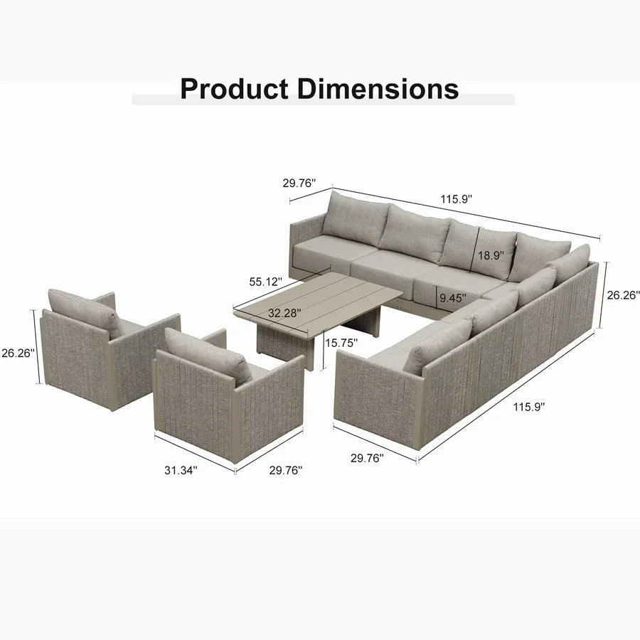 PURPLE LEAF Sanori L-Shaped Patio Couch Set Modular Sofa with Beige Cushions for Backyard