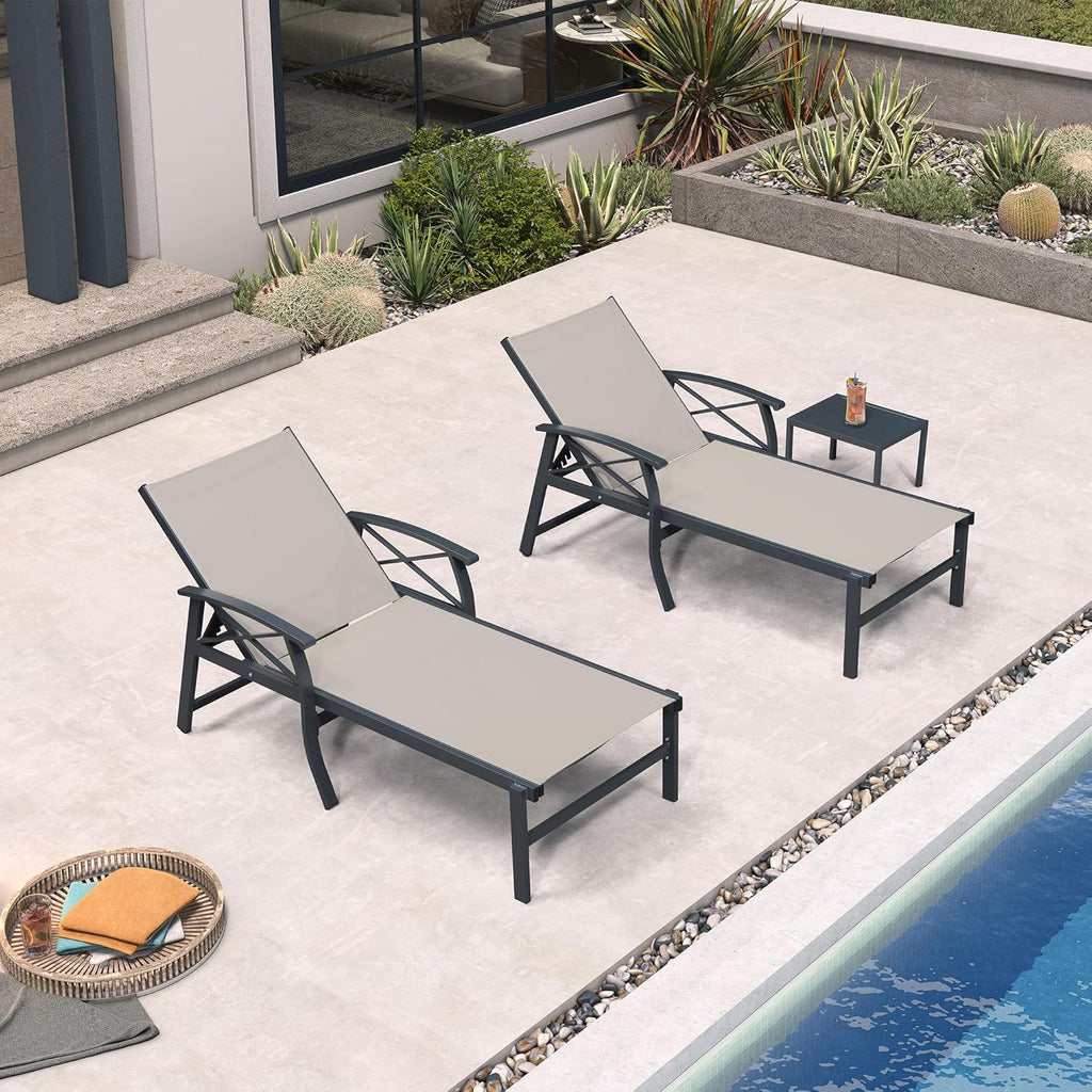 PURPLE LEAF Oversized Chaise Lounge Chair Outdoor Extra Wide Pool Lounge Chairs 5 Adjustable Position with Armrests and Side Table, Aluminum Patio Lounge Chair for Outside, Backyard, Pool