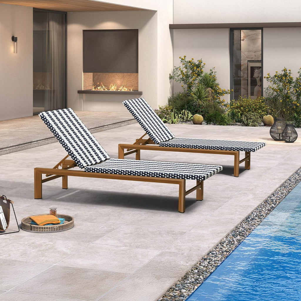 PURPLE LEAF Outdoor Teak Chaise Lounge Chair, Wood Grain Aluminum Outdoor Pool Lounge Chairs with Adjustable Backrest, Breathable Recliner for Patio, Poolside, Garden