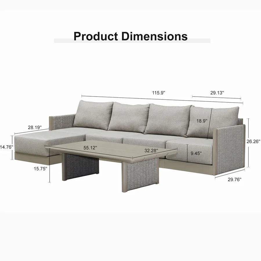 PURPLE LEAF Sanori L-Shaped Patio Couch Set Modular Sofa with Beige Cushions for Backyard