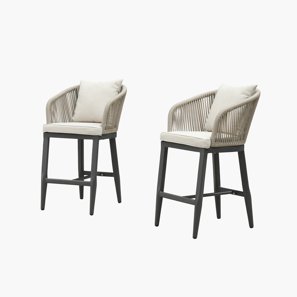 PURPLE LEAF Outdoor Bar Stools Patio Modern Aluminum Rattan High Back & Arms Bar Chairs with Removable Cushions and Pillows  for Outdoor or Indoor