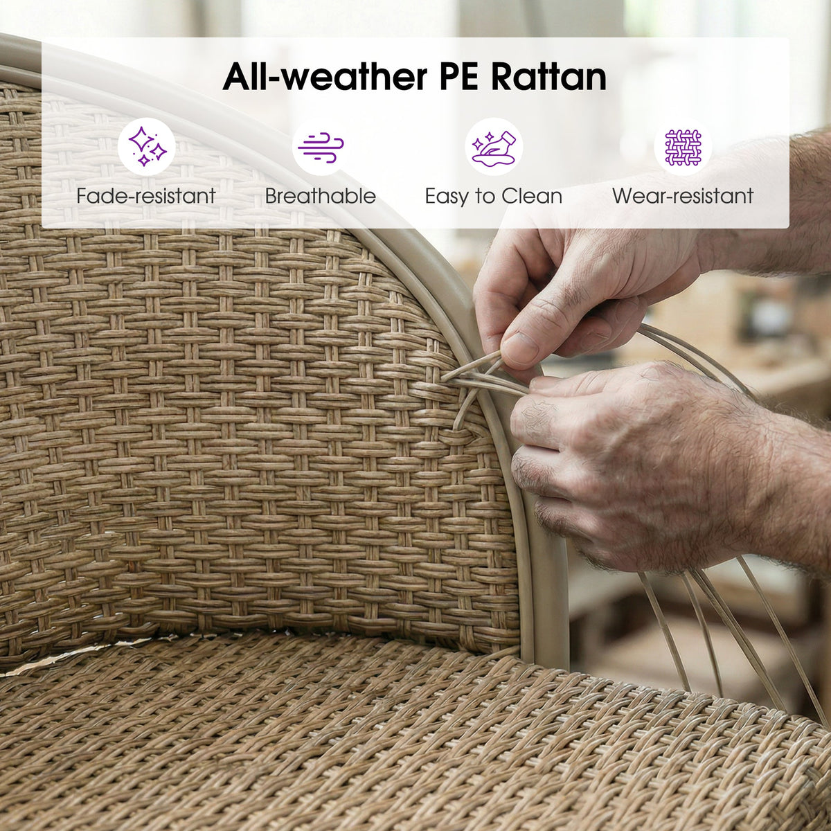PURPLE LEAF Outdoor Bar Stools Set of 2 Rattan Patio Tall Bar Chairs Aluminum Frame with Back Barstools for Kitchen Garden Backyard Bistros Restaurant