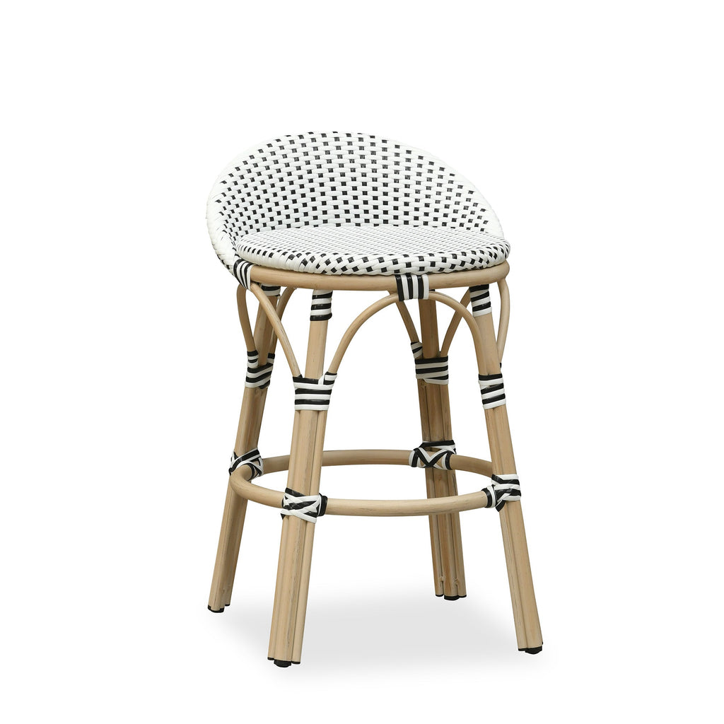 PURPLE LEAF Patio Oversized Backrest Bar Height Stool Set of 2 Outdoor Round Barstools Aluminum Frame Woven Rattan for Indoor Kitchen Dining Bistros Cafe Restaurant