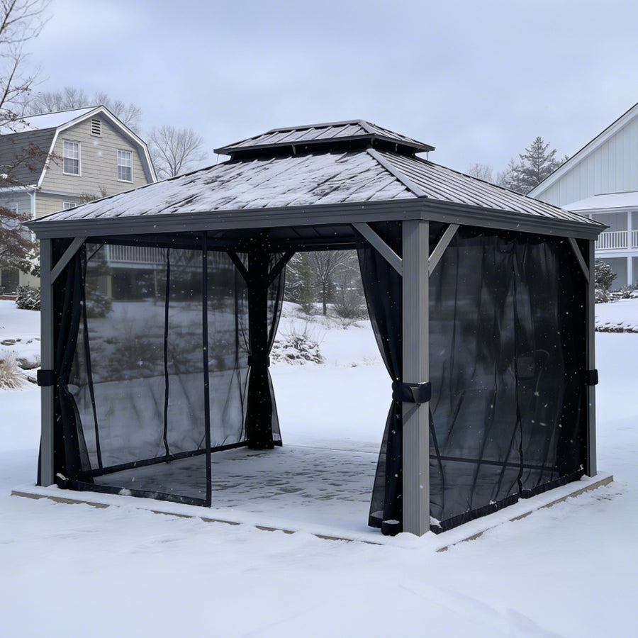 PURPLE LEAF Patio Gazebo for Pool Light Grey Hardtop Galvanized Steel Roof with Upgraded Curtains