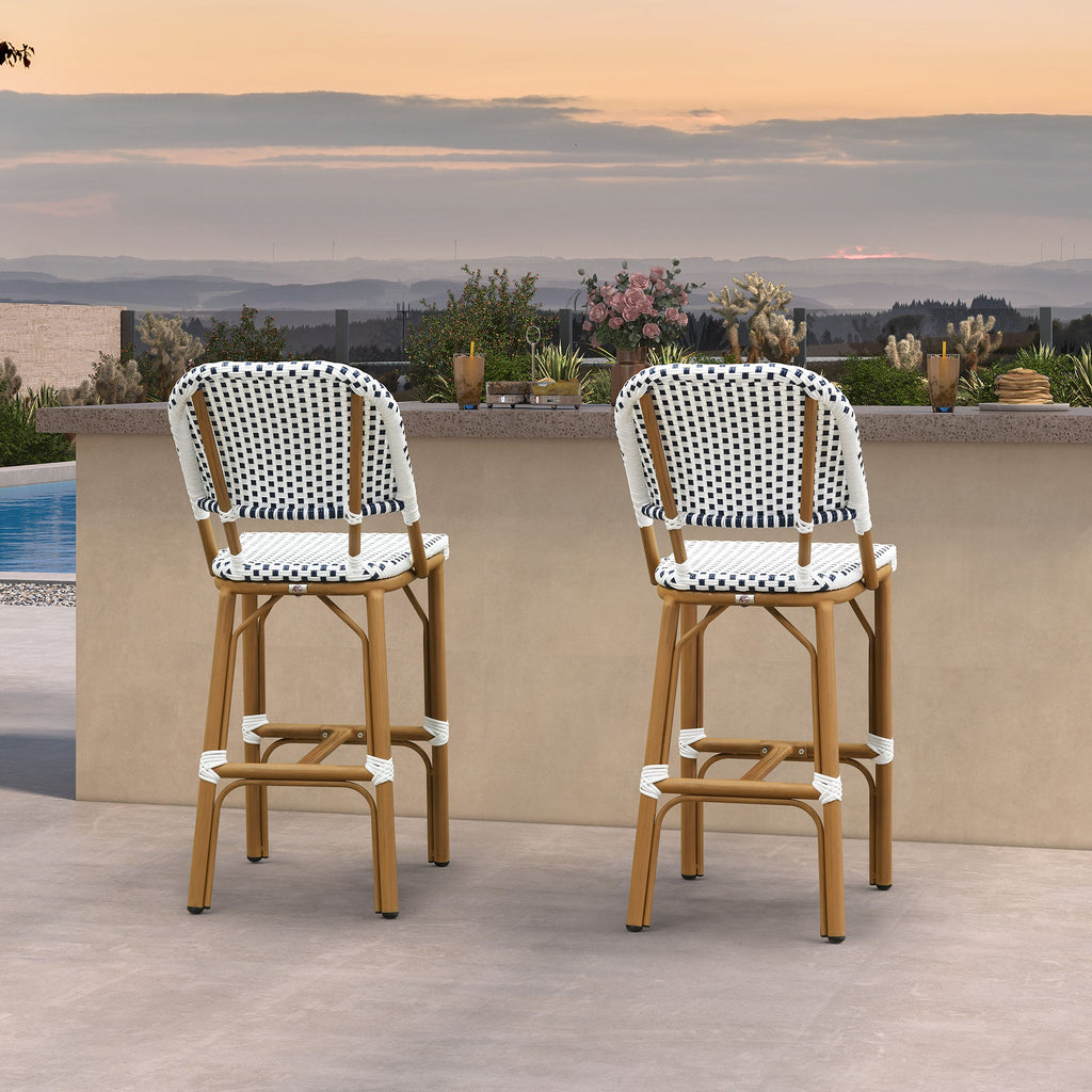 PURPLE LEAF Outdoor Bar Height Stools Set of 2 French Country Patio Rattan Bar Stool Chairs Outdoor Armless Barstools for Porch Garden Indoor Kitchen