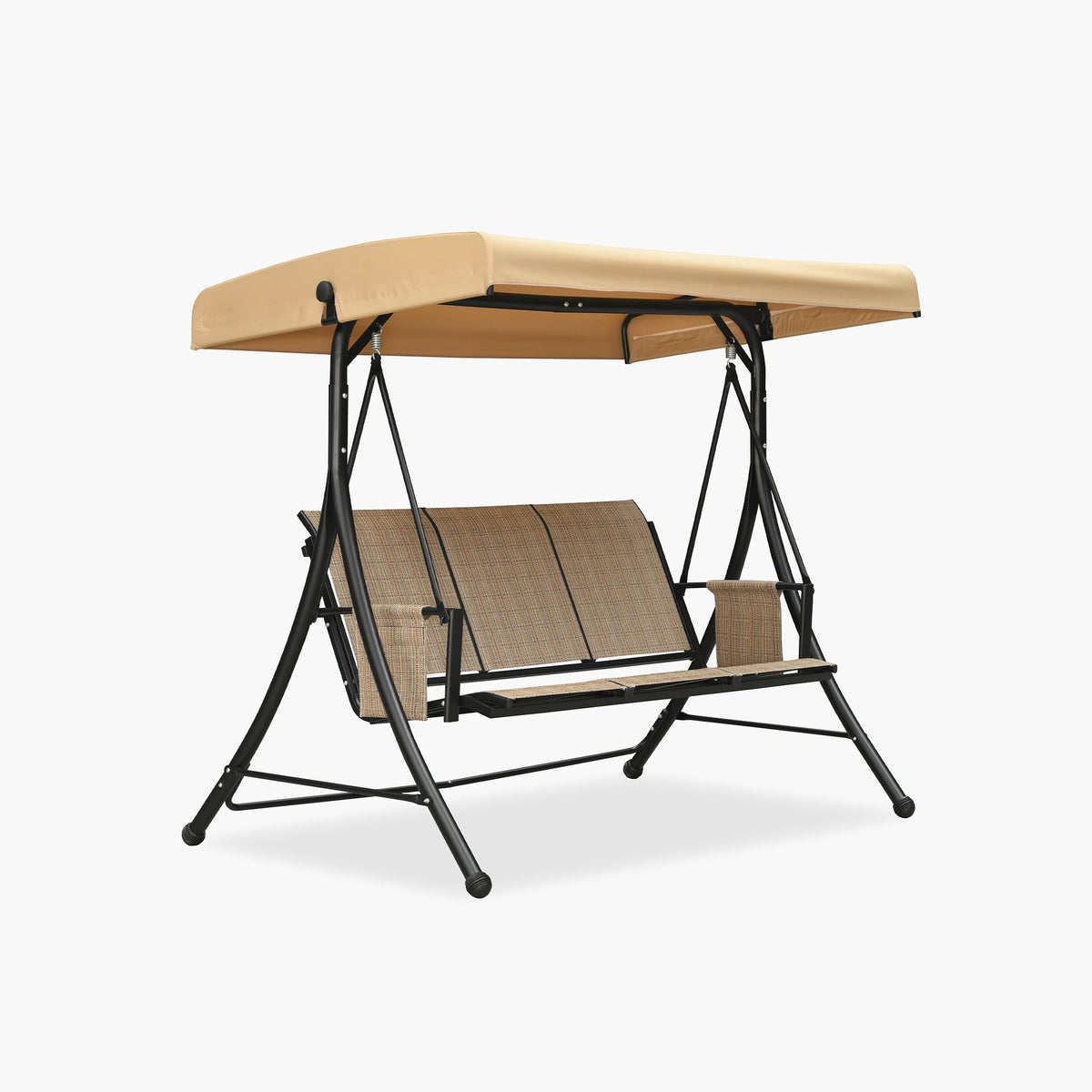 PURPLE LEAF Porch Swing with Adjustable Tilt Canopy Patio Swing with Stand and Meatl Steel Frame All-Weather Outdoor Swing Chair Seat Space-Saving for Backyard Garden Deck