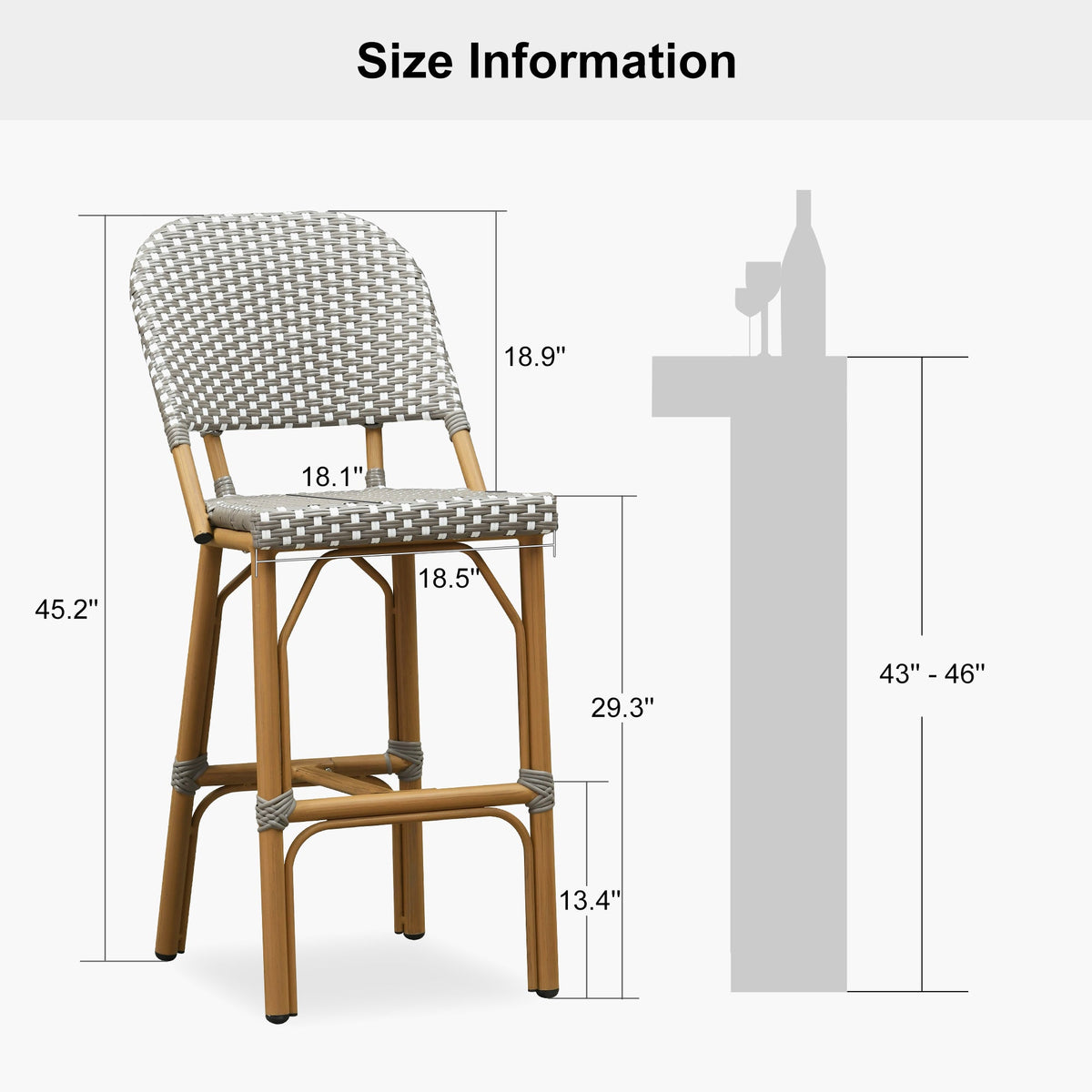 PURPLE LEAF Outdoor Bar Height Stools Set of 2 French Country Patio Rattan Bar Stool Chairs Outdoor Armless Barstools for Porch Garden Indoor Kitchen