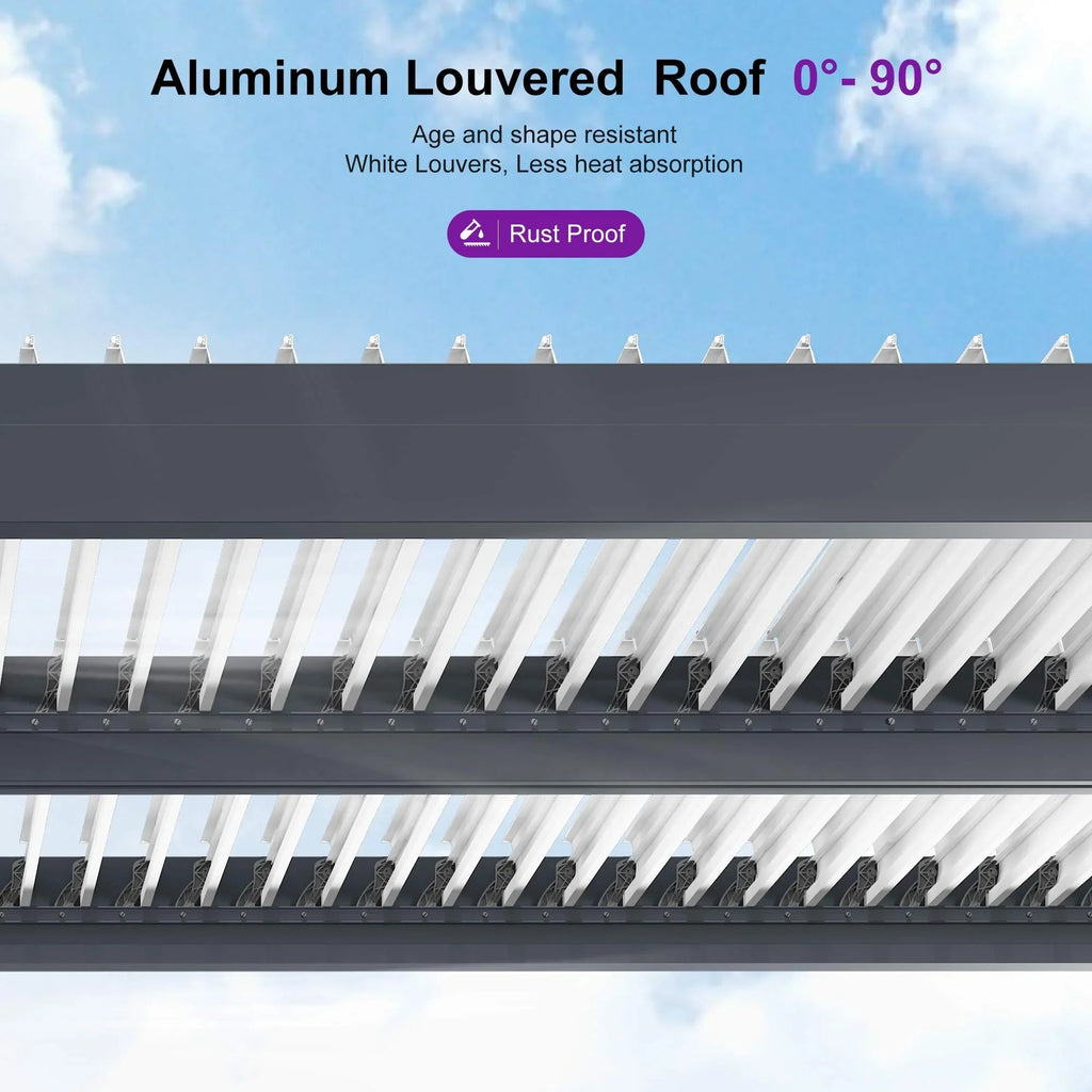 PURPLE LEAF Athena Louvered Pergola Modern Grey Pergola White Roof with Sanori Patio Couch Set Modular Sofas for Deck Backyard Garden