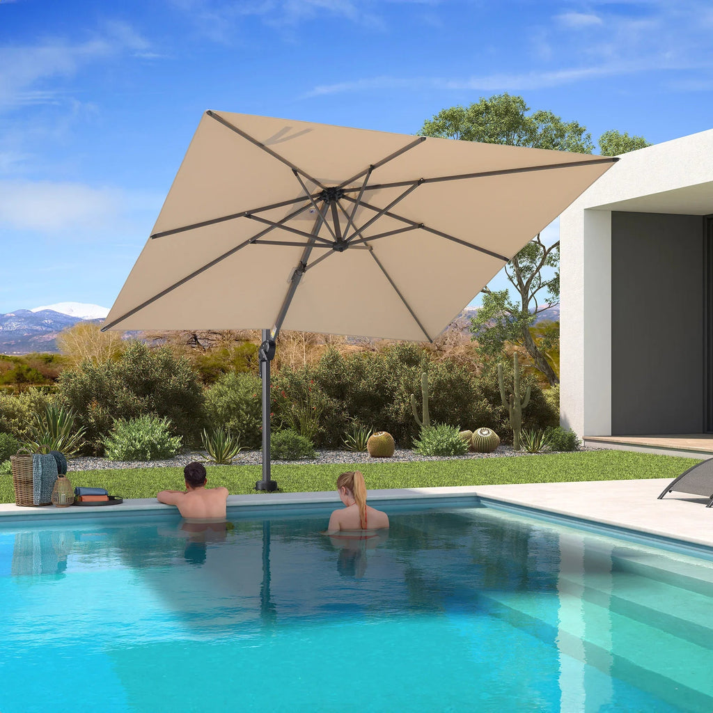 PURPLE LEAF Pool Umbrella Outdoor Cantilever Umbrella with In-ground Base
