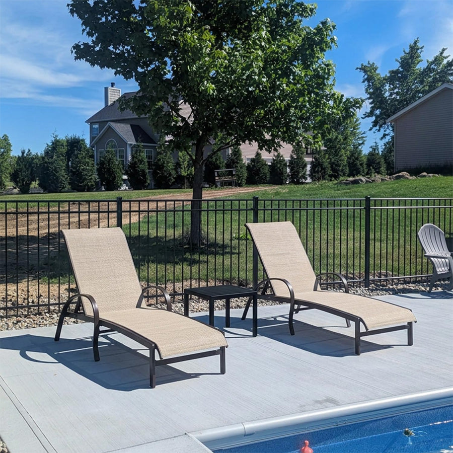 PURPLE LEAF Outdoor Chaise Lounge Patio Pool Lounger Aluminum Chairs with Side Table Adjustable Tanning Recliner for Outside Yard Deck Lawn Garden Beach