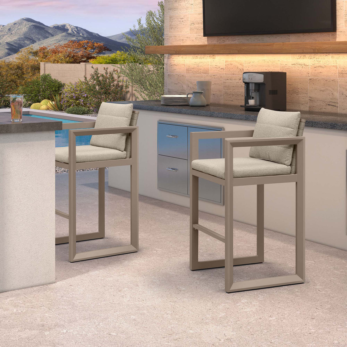 PURPLE LEAF Caesar Bar Stools Modern Aluminum Barstools with Stainless Removable Cushion for Kitchen Outside Island Backyard