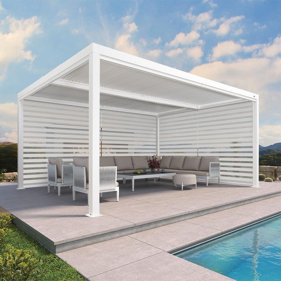 PURPLE LEAF Athena Louvered Pergola White Outdoor Aluminum Pergola with Roller Blind Adjustable Gazebo for Patio Deck Garden