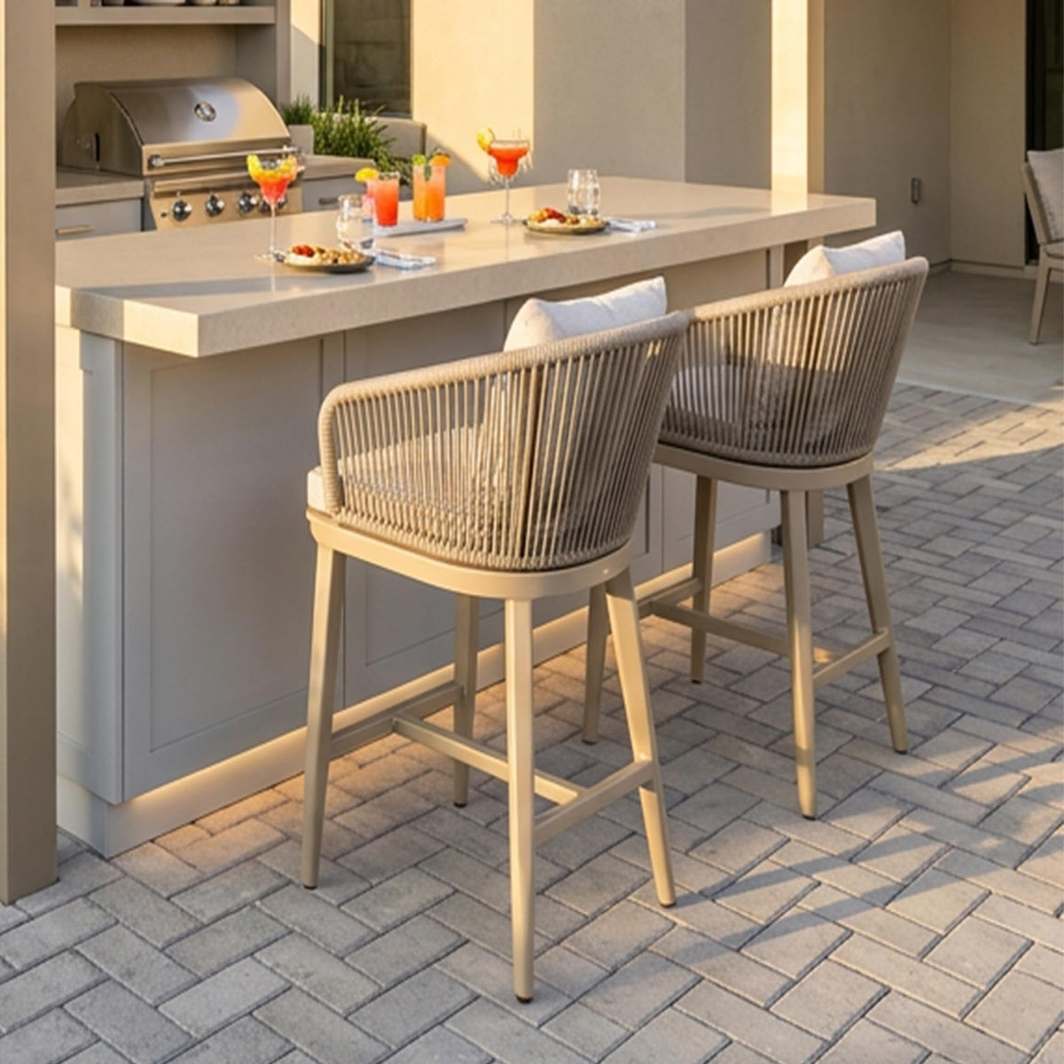 PURPLE LEAF Outdoor Bar Stools Patio Modern Aluminum Rattan High Back & Arms Bar Chairs with Removable Cushions and Pillows  for Outdoor or Indoor