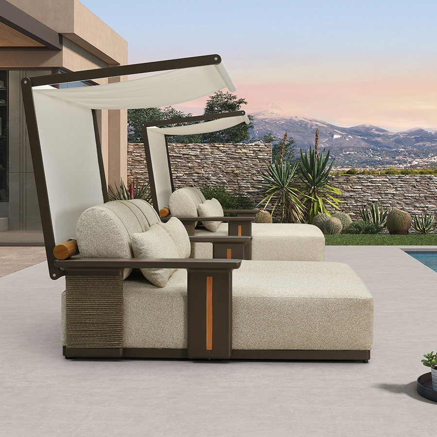 PURPLE LEAF Outdoor Chaise Lounge Modern Aluminum Teak Finish Lounge Chair with Thick Cushion and 2 Pillows Elegant Style Lounger for Residential Commercial Patio Pool and Villa