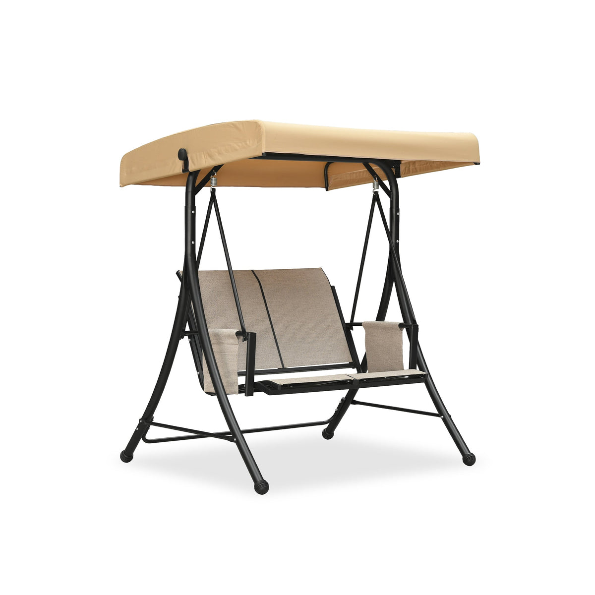 PURPLE LEAF Porch Swing with Adjustable Tilt Canopy Patio Swing with Stand and Meatl Steel Frame All-Weather Outdoor Swing Chair Seat Space-Saving for Backyard Garden Deck