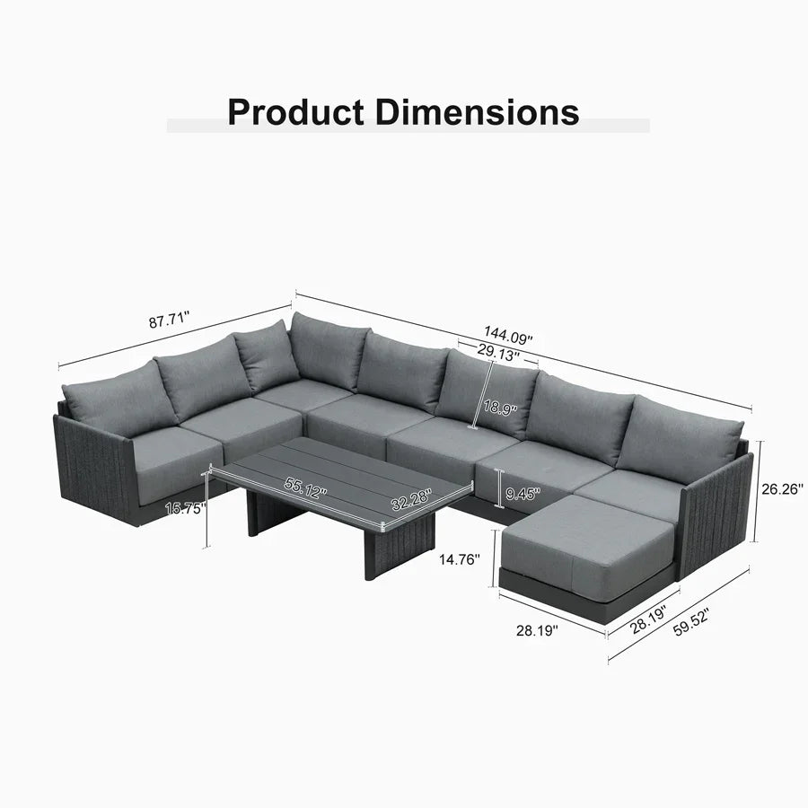 PURPLE LEAF Sanori L-Shaped Patio Couch Set Modular Sofa with Grey Cushions for Backyard