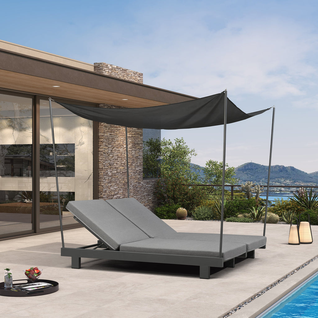 PURPLE LEAF Outdoor Luxury Daybed for Patio,  Poolside Chaise Lounge Bed with Cushion, Olefin Blend Fabric, Aluminum Frame Sunbed for Deck and Backyard