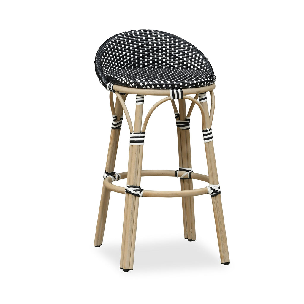 PURPLE LEAF Patio Oversized Backrest Bar Height Stool Set of 2 Outdoor Round Barstools Aluminum Frame Woven Rattan for Indoor Kitchen Dining Bistros Cafe Restaurant