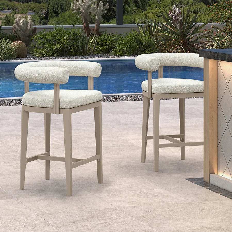 PURPLE LEAF Provence Outdoor Bar Stools Set of 2 Modern Olefin Upholstered Barstools with Back and Armrest Bar Chairs for Garden Kitchen Island