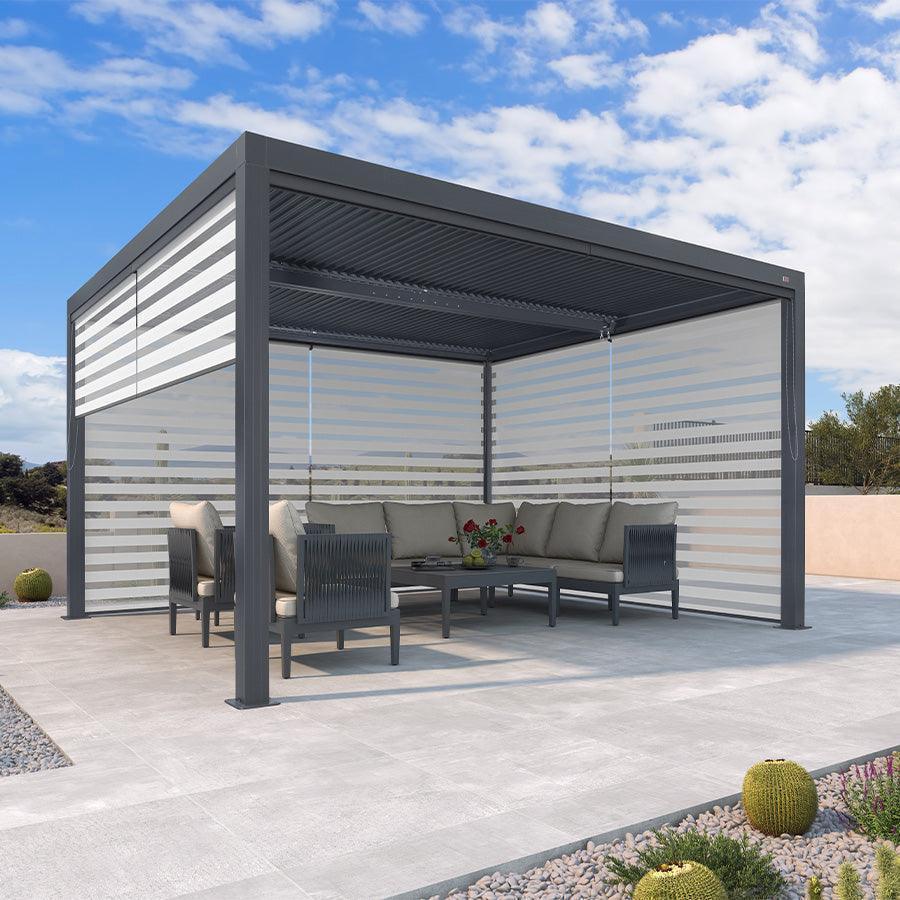 PURPLE LEAF Athena Louvered Pergola Grey Outdoor Aluminum Pergola with Roller Blind Adjustable Gazebo for Patio Deck Garden