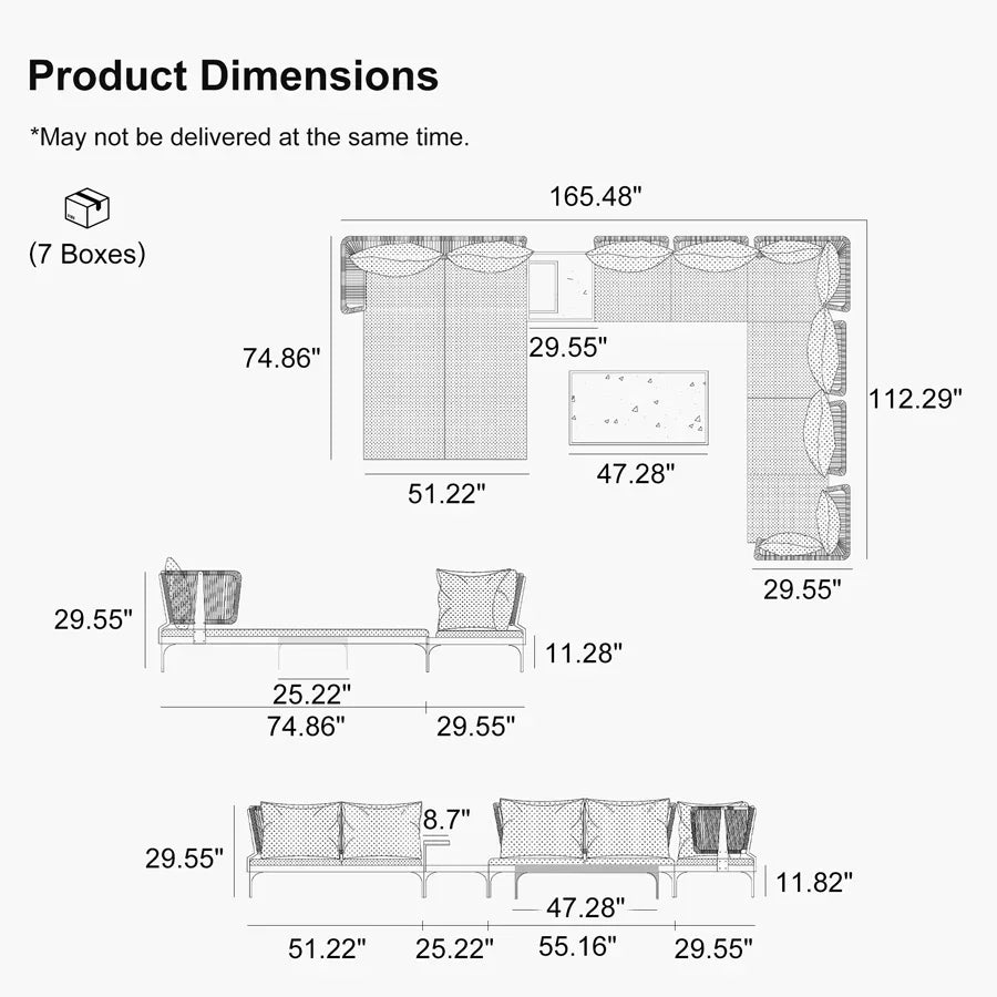PURPLE LEAF Sicilia L-Shaped Modular Outdoor Sectional with Oatmeal Greige Cushions Flexible Layout for Garden Poolside